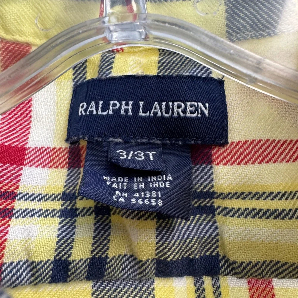 Ralph Lauren Kids Yellow Plaid Button Down Shirt Long Sleeve Cotton‎ 3 3T